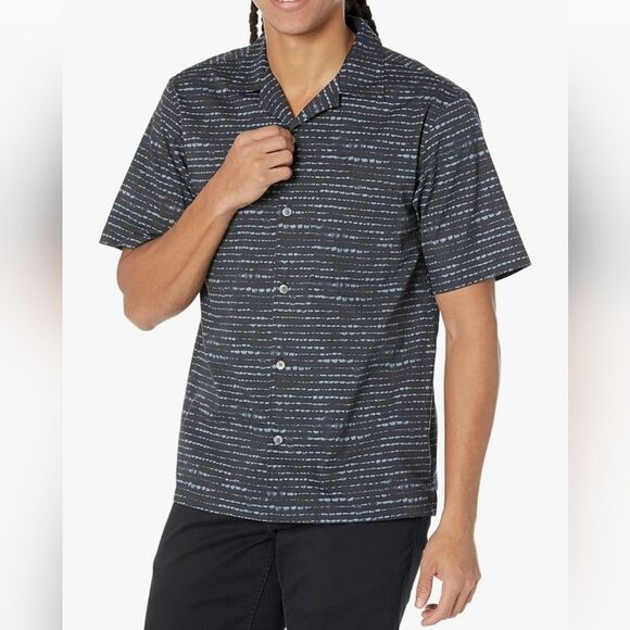Theory Noll Diffusion Mens Size XL Black Woven Short Sleeve Shirt - Picture 1 of 11